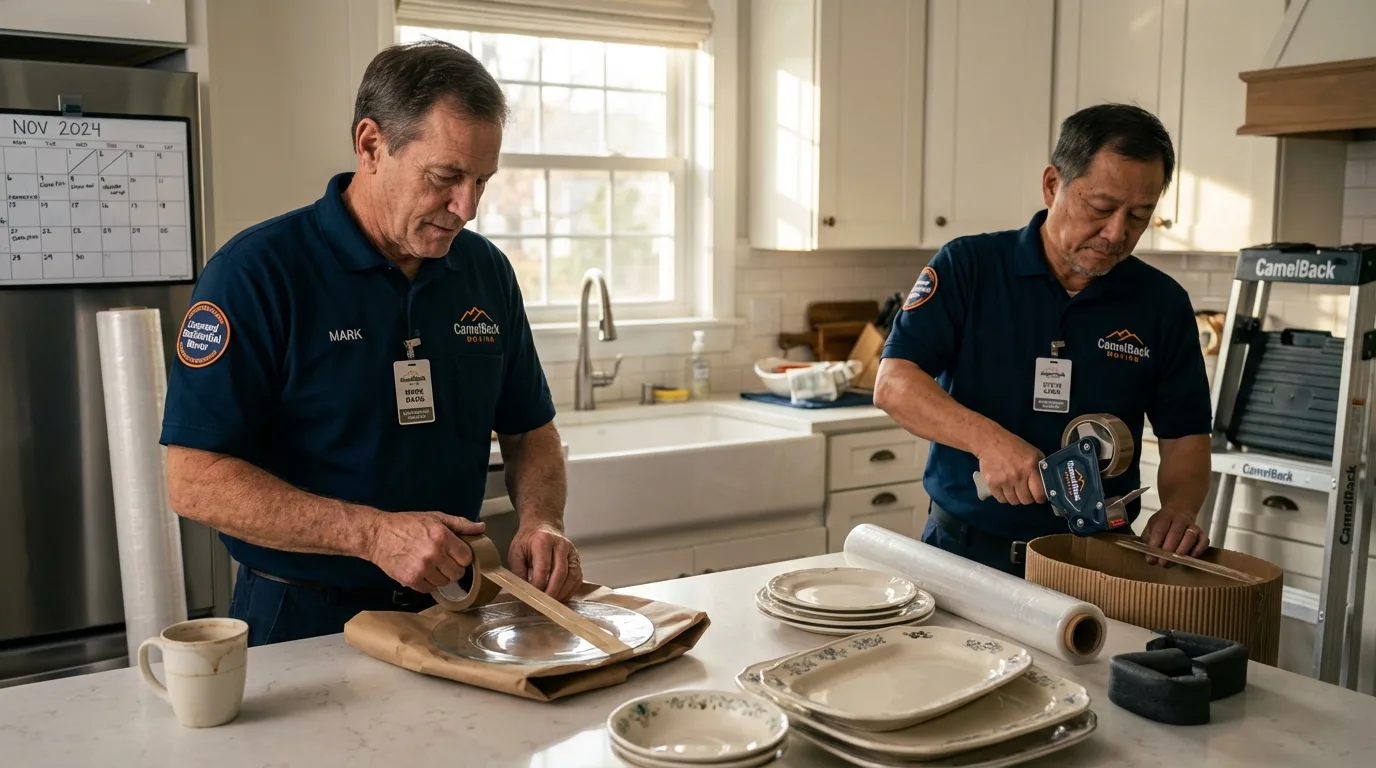 Professional crew packing kitchen dishware in Hinsdale, MA